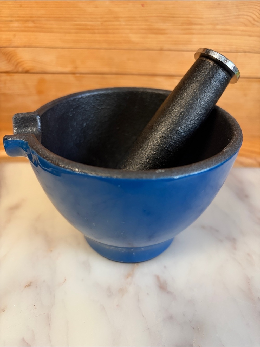 Blue Cast Iron Mortar and Pestle